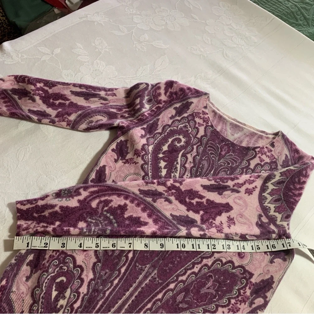 Classic Paisley Cashmere Round Neck Long Sleeve Pullover Sweater Rose Wine XS-S - Picture 13 of 14